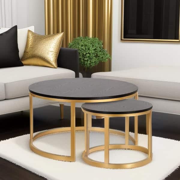 HomeRoots 36 in. Gold Round Wood Coffee Table