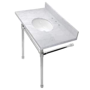 Dreyfuss 36 in. Carrara Marble Console Vanity Top with Stainless Steel Legs in Marble Polished Chrome