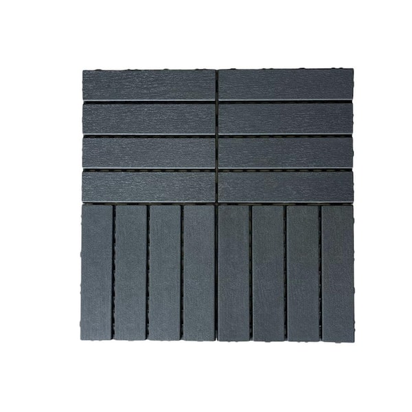 1 ft. x 1 ft. 4-Slate Composite Deck Tile in Dark Gray for Outdoor Flooring All Weather Use (44 Per Box)