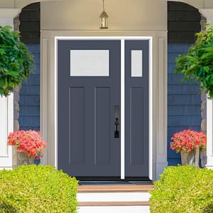 Legacy 51 in. x 80 in. 1/4 Toplite Rain Glass LHIS Primed Dark Denim Finish Fiberglass Prehung Front Door w/12 in. SL