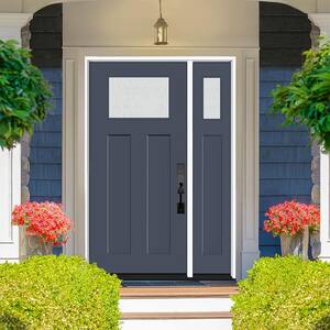 Legacy 53 in. x 80 in. 1/4 Toplite Rain Glass RHOS Primed Dark Denim Finish Fiberglass Prehung Front Door w/14 in. SL