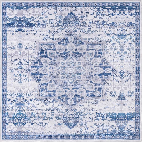 Unique Loom Renaissance Roma Gray Blue 8 ft. Square Machine Washable Area Rug