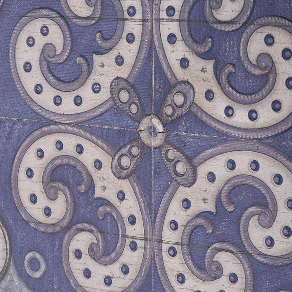 48" Blue and Ivory MDF Floral Mandala Wall Art Tile