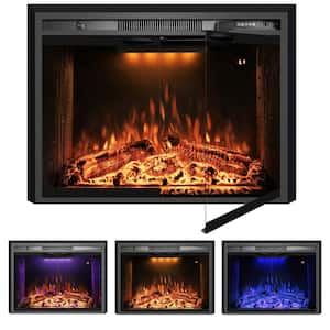 33 in. Recessed Ventless Fireplace Inserts with Glass Door and Mesh Screen, Cracking Sound, Black