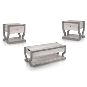 Kuiper 3-Piece 50.63 in. Coastal White Rectangle Composite Coffee Table Set with Lift-Top and Drawer