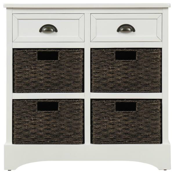 Unbranded 28.00 in. W x 11.80 in. D x 28.00 in. H White Linen Cabinet with 2 Drawers and Four Classic Rattan Basket