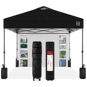 10 ft. x 10 ft. Black Easy Setup Pop Up Canopy Portable Tent w/1-Button Push, Side Wall, Case