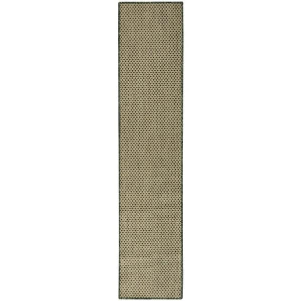 Courtyard 2 ft. x 10 ft. Green All-Over Design Contemporary Runner Area Rug