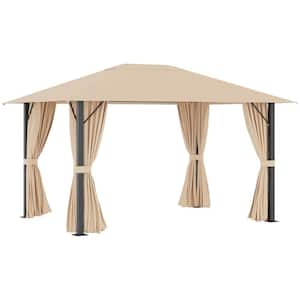 13 ft. x 10 ft. Brown Patio Gazebo Outdoor Canopy Shelter with Sidewalls, Vented Roof, Aluminum Frame
