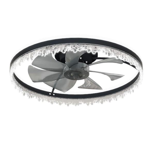 24 in. Indoor Reversible Ceiling Fan with Ice-Like Shade, Gray Blade and Remote Control
