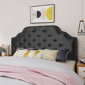 Black Button-Tufted Upholstered Queen Headboard Type with Nailhead Trim, Adjustable Solid Wood and Durable Metal Legs