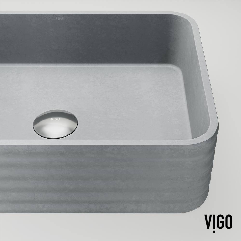 Gray Concrete Rectangular Vessel Sink with Brushed Nickel Faucet