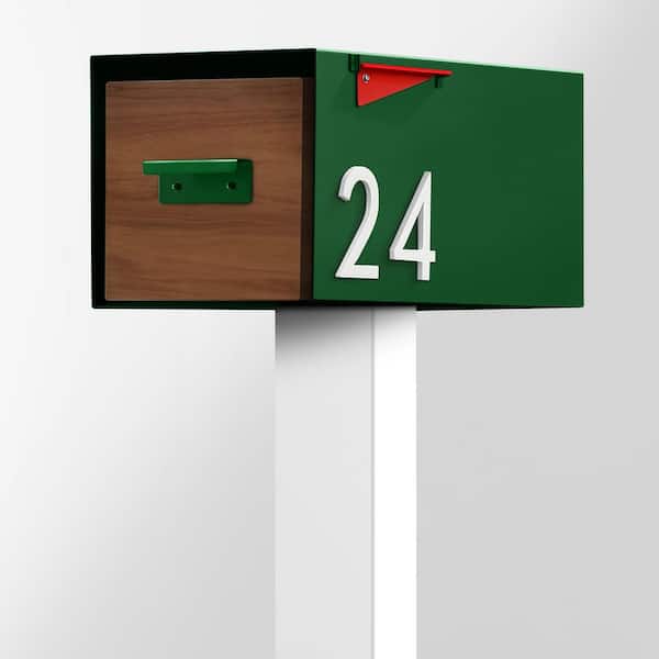 The Malone Color Series-Green Malone Post Mounted Mailbox with White Post and Sublimated Wood Door
