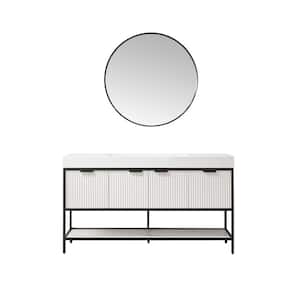 Marcilla 60 in. W x 20 in. D x 34 in . H Single Sink Bath Vanity in White with White Integral Sink Top and Mirror