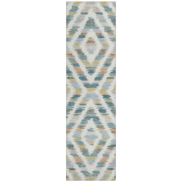 Chantille Machine Washable Indoor/Outdoor Abstract ACN2453 Teal 2 ft. x 7 ft. Runner Rug