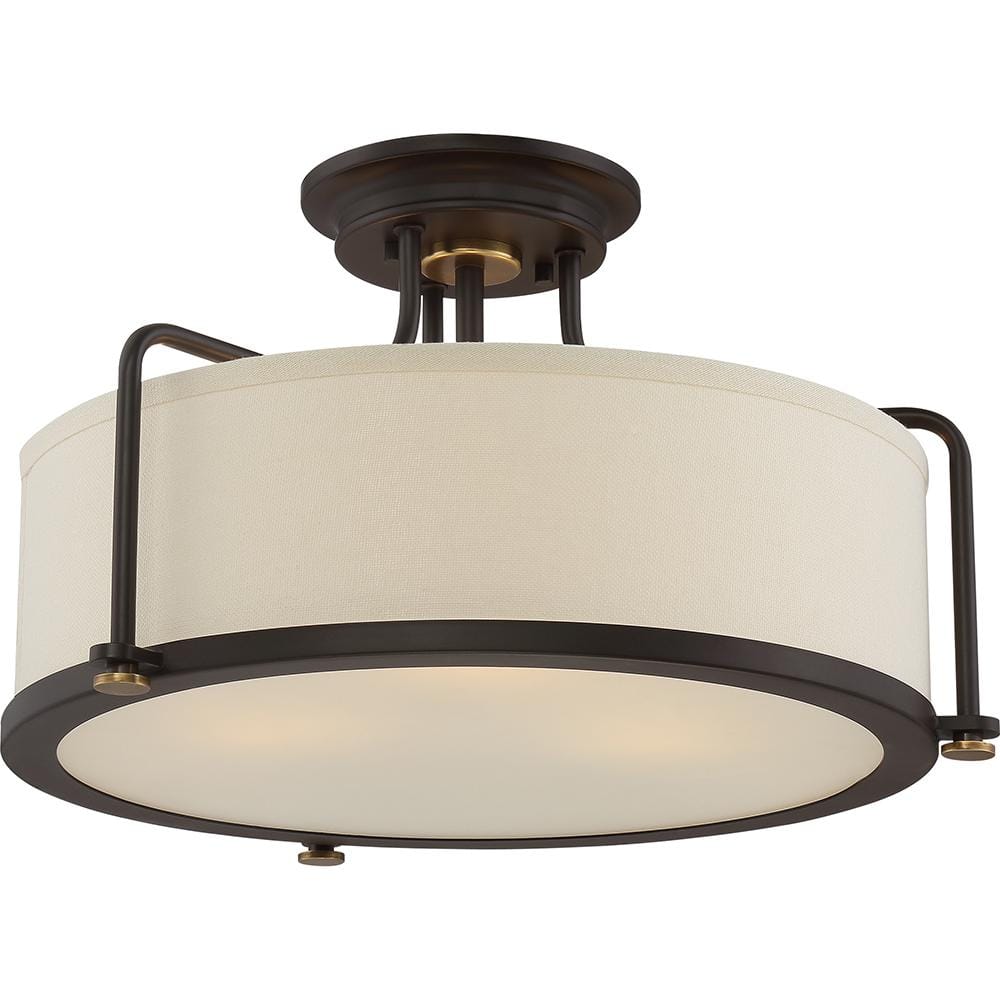 Western Bronze Glass Drum Semi-Flush Mount Light