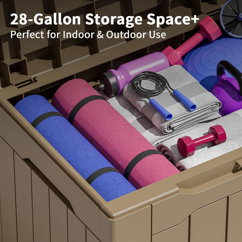 Mocha Lockable 32 Gallon Resin Deck Box with Seat