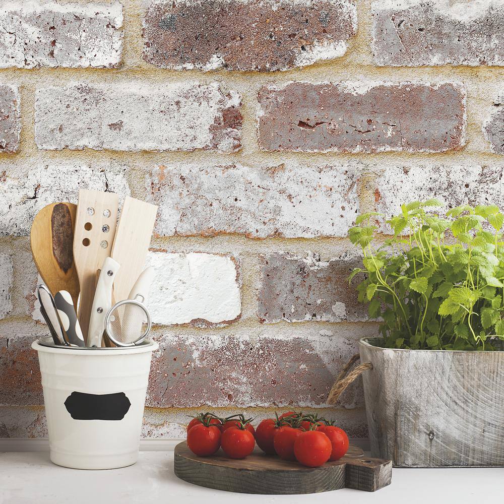 Reclaimed Brown and Gray Brick Peel and Stick Wallpaper