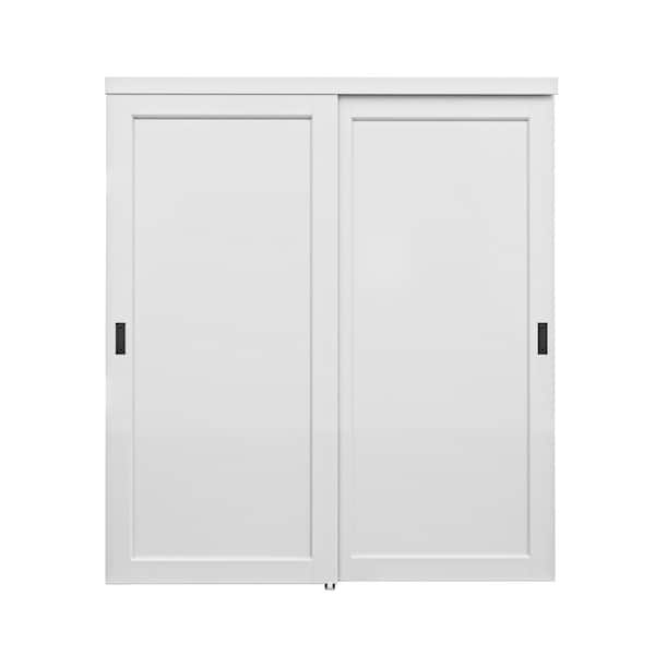 72 in. x 96 in. Paneled 1-Lite Blank Pattern White Primed MDF Sliding Door with Hardware Kit