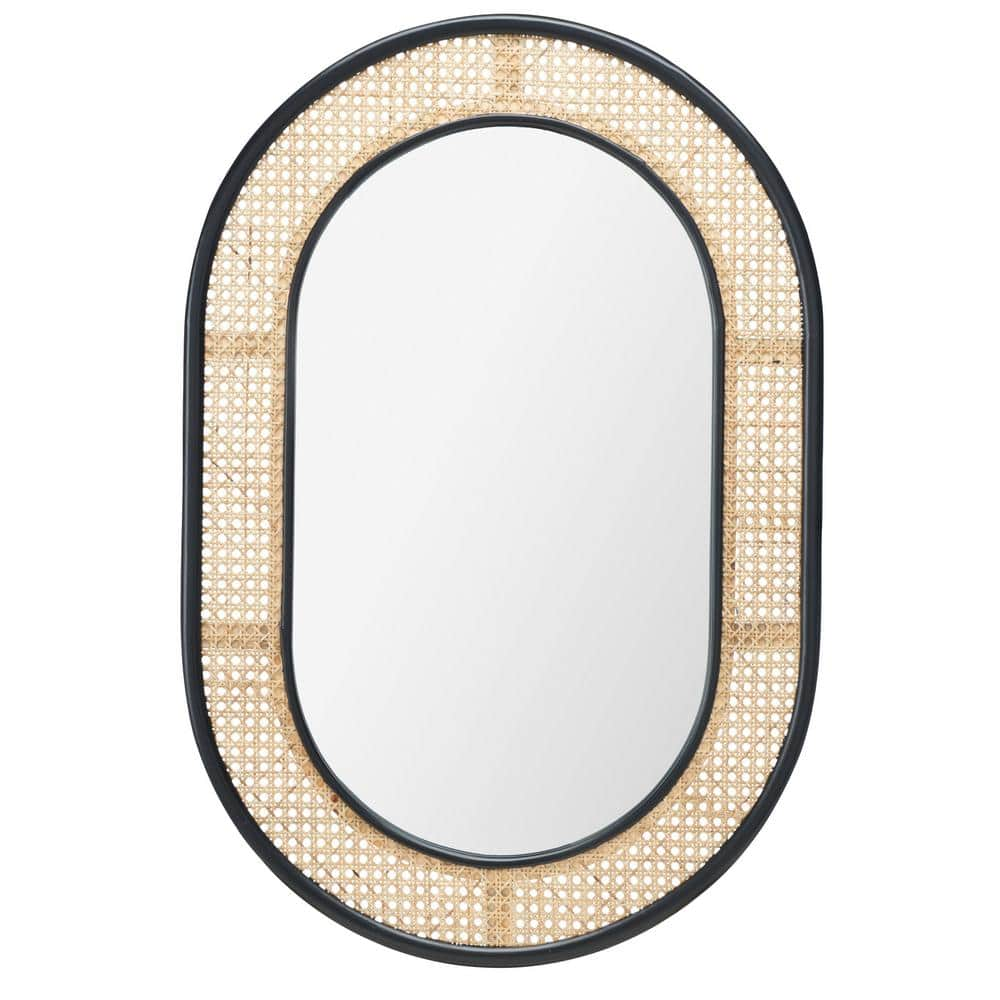 SAFAVIEH Cayce 23.7 in. x 35.5 in. Solid Frame Mirror  Black/Natural