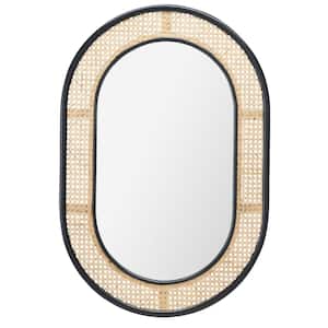 Cayce 23.7 in. W x 35.5 in. H Wood Oval Modern Black/Natural Mirror