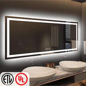 Super Bright 60 in. W x 30 in. H Rectangular Frameless LED Light Wall Bathroom Vanity Mirror Front Light and Backlit