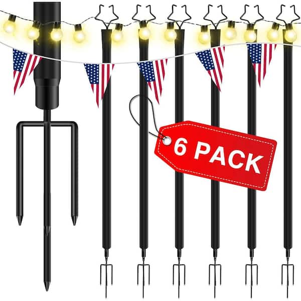 JAXPETY 8 ft. String Light Pole 25-Light Outdoor Solar Powered LED String Light Set for Garden Lawn Patio Decor (6-Pack)