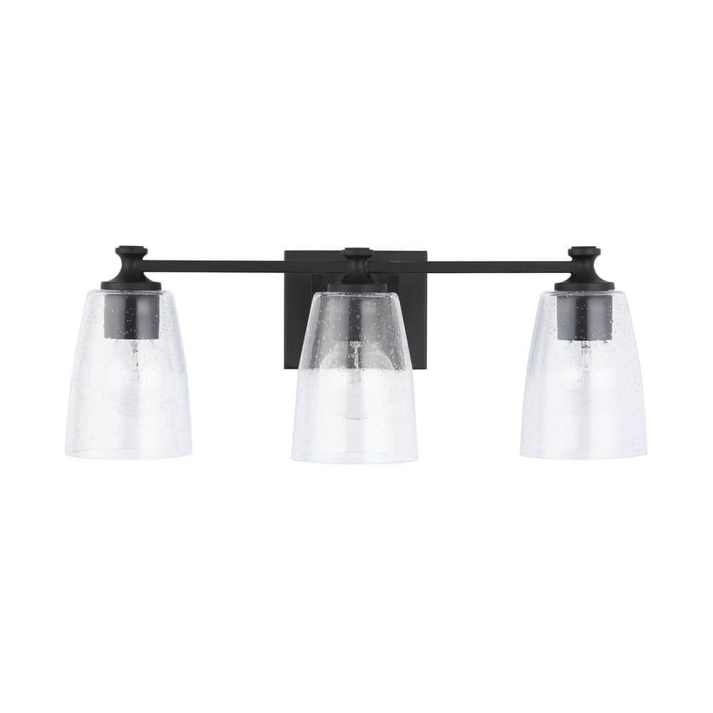 23 in. W x 8.5 in. H x 8 in. E 3-Light Clear Seeded Glass Vanity Light in Matte Black price history on PriceWatchPro