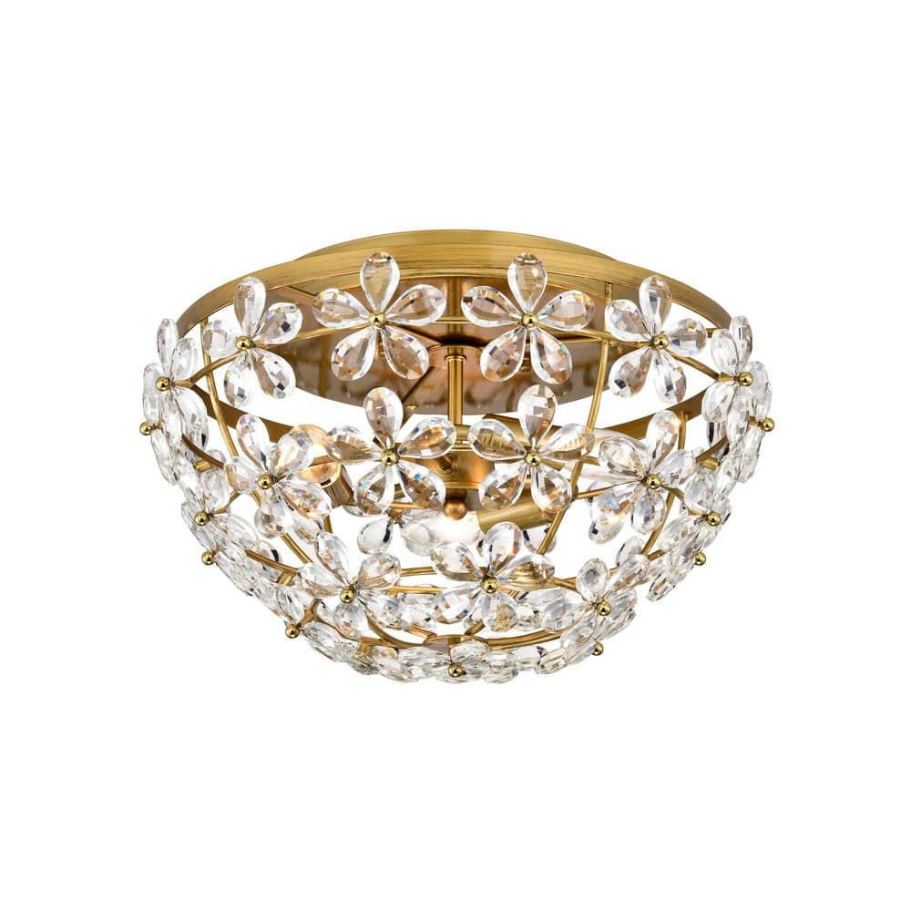 Teresa 15.7 in. 3-Light Brushed Brass Daisy Flower Crystal Blossom Flush Mount price history on PriceWatchPro