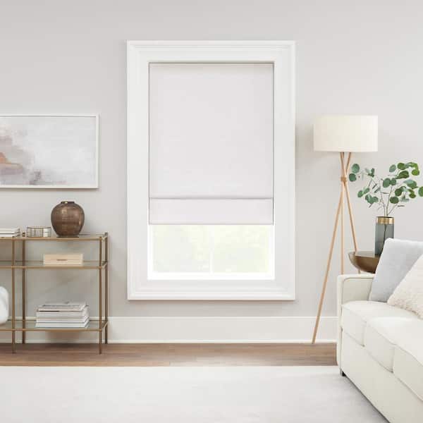 Eclipse Drewton White Cordless 100% Blackout Motorized Roman Shade 33 in. W x 64 in. L