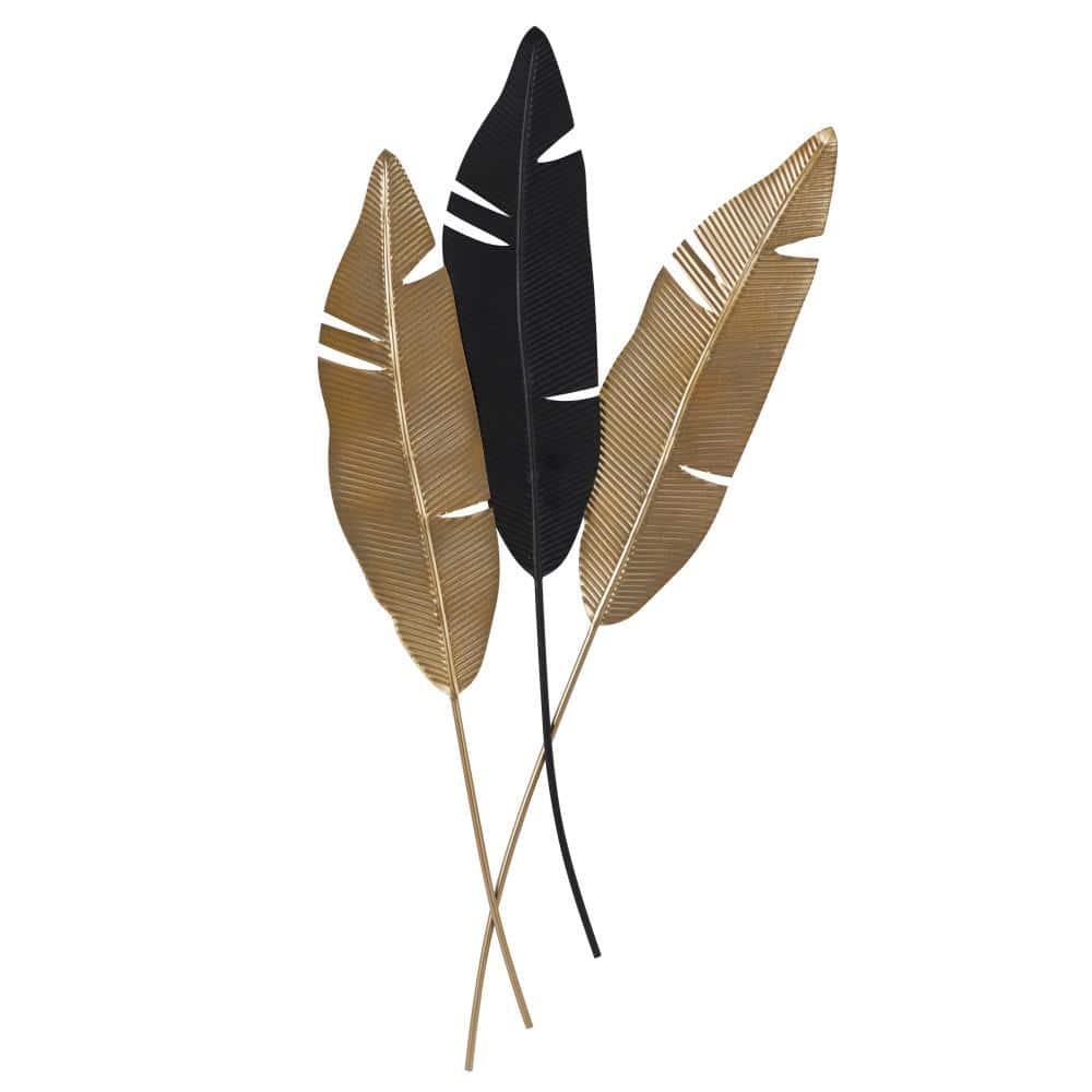 Contemporary Gold and Black Metal Palm Leaf Wall Sculpture