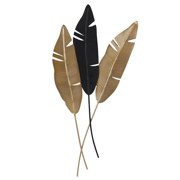 Litton Lane 24 in. x  53 in. Metal Gold Leaf Wall Decor