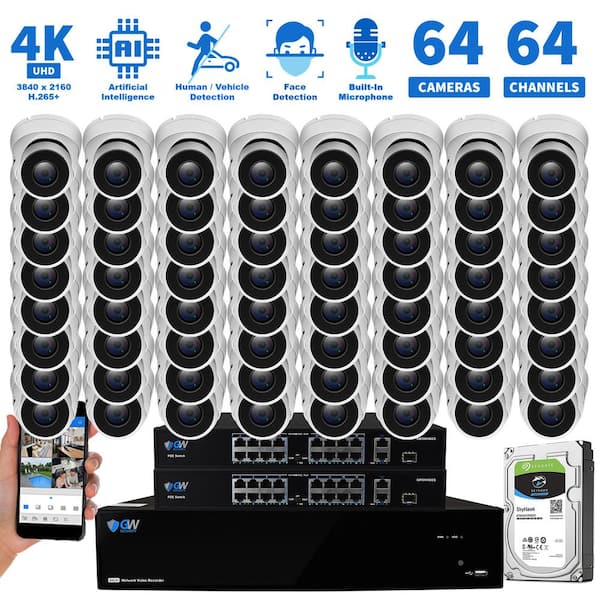 GW Security 64-Channel 8MP 16TB NVR Smart Security Camera System w - Main Image