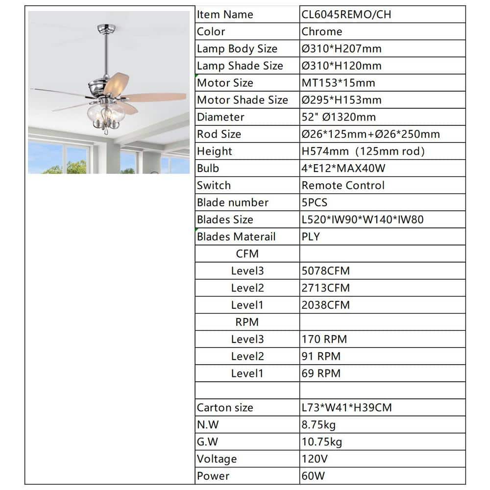 52" Chrome Crystal Chandelier Ceiling Fan with Remote and Lighting