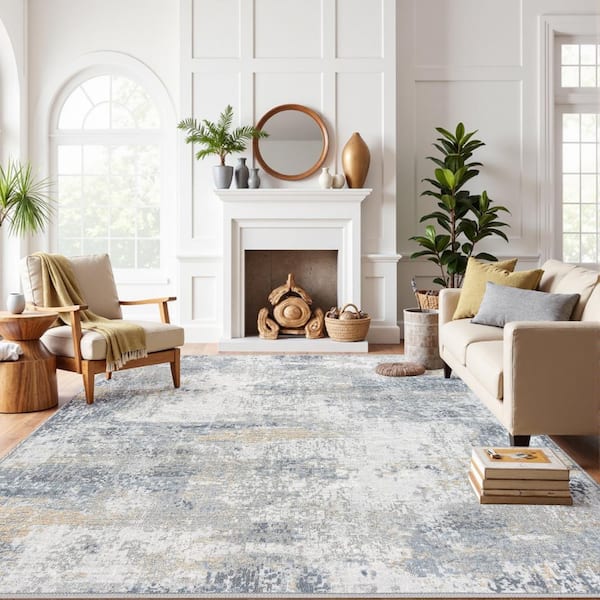 Claude Blue 9 ft. x 12 ft. Modern Abstract Area Rug