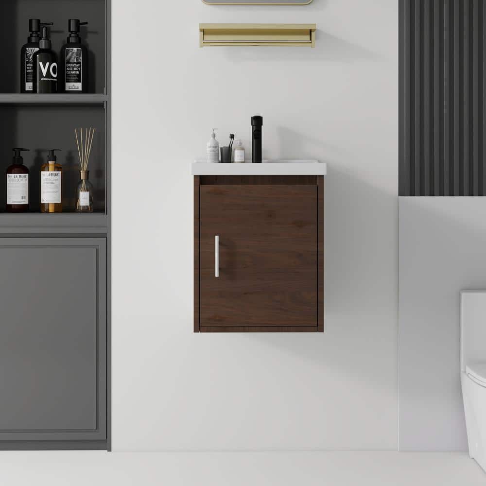 16 in.Brown Floating Bathroom Vanity with Ceramic Sink,Soft-Close Doors for Small Bathrooms price history on PriceWatchPro