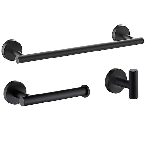 Porter 3-Piece Bath Hardware Set with Towel Hook and Toilet Paper Holder and 12 in. Towel Bar in Stainless Steel Black