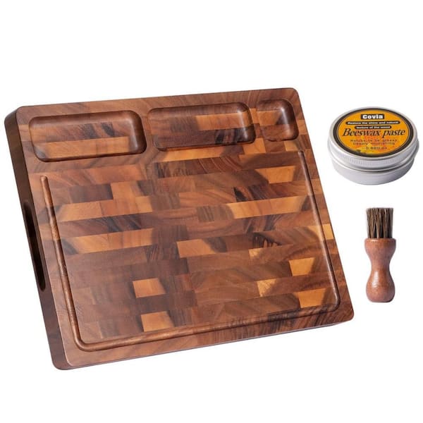 Large 17 in. x 13 in. Rectangular Walnut Wood Cutting Board with Handle for Kitchen Meal Prep, Double Sided