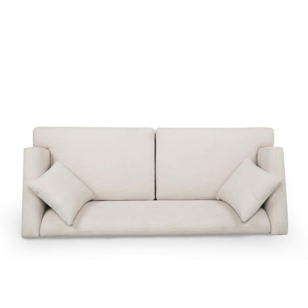 Beige Polyester Tufted 3-Seater Lawson Sofa with Espresso Wood Legs