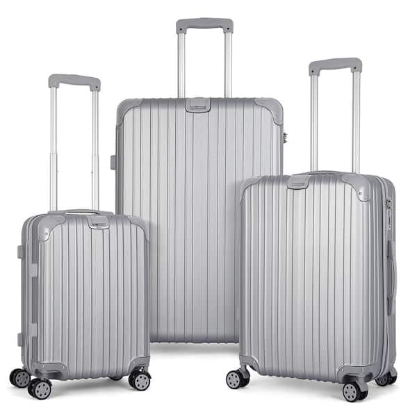 Sleek Silver Suitcase Set Designer Luggage 3 Pc Set Spinner 20” 24” 28 –  Travell Well