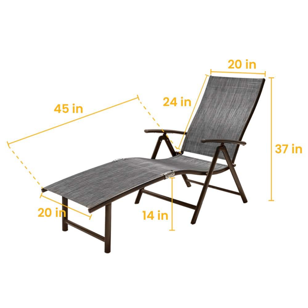 Set of 2 Gray and Brown Aluminum Adjustable Chaise Lounges