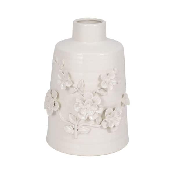 Liv & Skye 11 in. White Stoneware Novelty Floral Decorative Vase