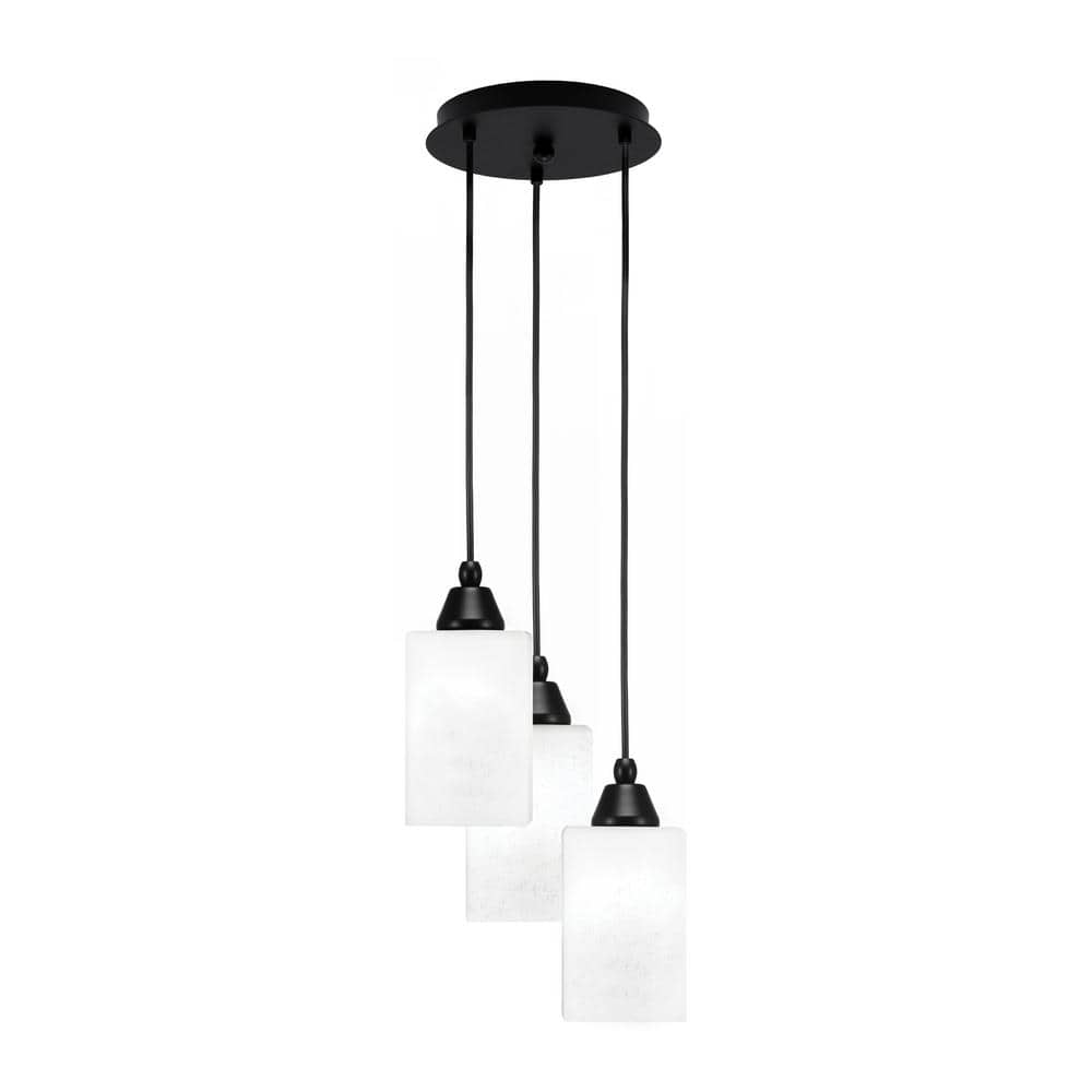 Savannah 10.25 in. 3-Light Matte Black Cord Pendant Light Square White Musl
