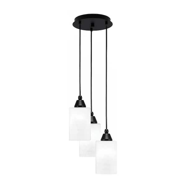 Unbranded Savannah 10.25 in. 3-Light Matte Black Cord Pendant Light Square White Muslin Glass Shade