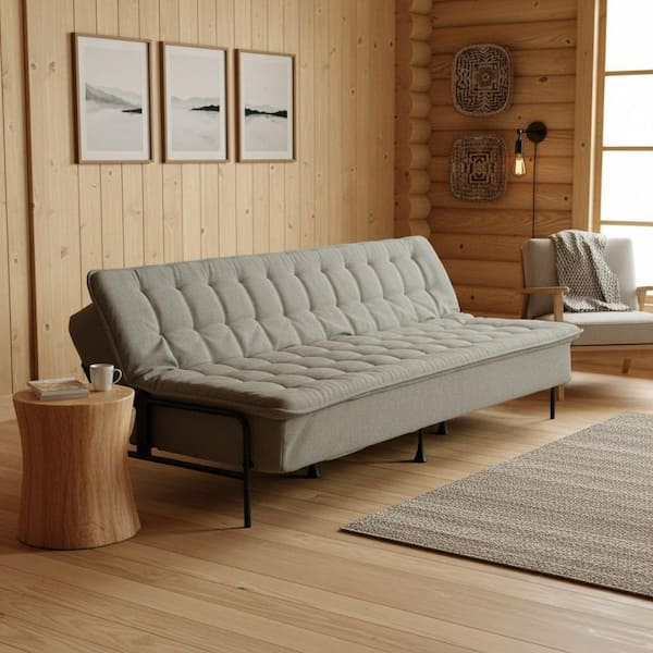 JAKRE 76.8 in. Metal Frame 3-Seat Adjustable Sofa Bed with Independent Spring Cushion and Dual Recline in Ash Grey