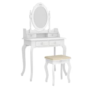 Modern White Vanity Set Makeup Table with Removable Mirror and 4-Drawers