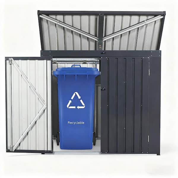 64.75 in. W x 41.50 in. D x 54.25 in. H Black Metal Trash Can Storage