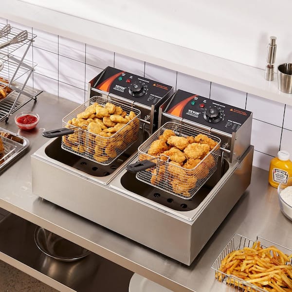 Commercial Electric Deep Fryer 18.2 qt. Electric Countertop Fryer 3000 Watt Stainless Steel Dual Deep Fryer, Silver