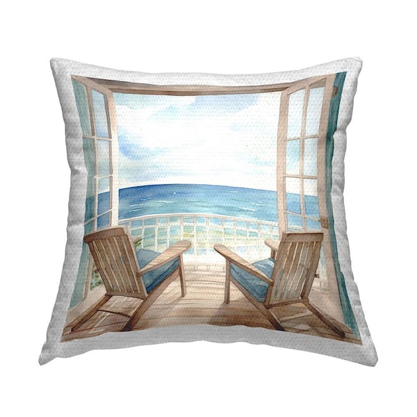 Stupell Industries Chairs with Ocean View Blue Square Outdoor Throw Pillow