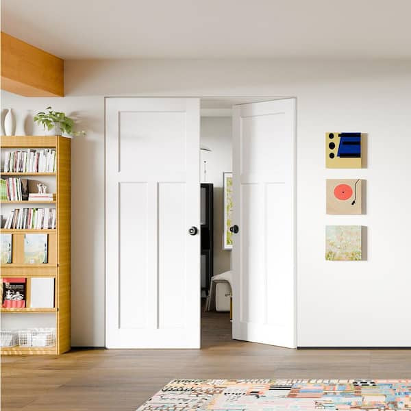 60 in. x 80 in. MDF, Composite, Pre-assembled, Primed, White, T Shaped Interior Door Slab with Black Goal Doorknob